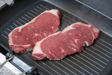 pan-fried beef steak. brown crust on the meat.