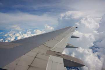 Fototapeta na wymiar Aerial view of cloudy sky from aircraft windows