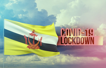 Coronavirus outbreak and coronaviruses influenza lockdown concept with flag of Brunei. Pandemic 3D illustration.