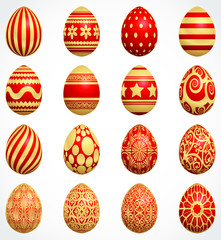 easter eggs elegant decorative red gold color set