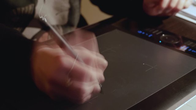 Timelapse of Female Hands Drawing Digital on Graphics Tablet