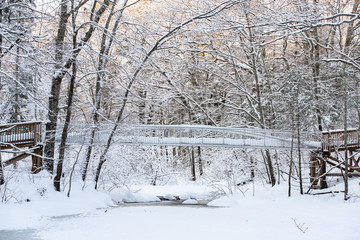snow covered bridge over river