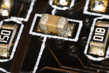 Square resistor on the motherboard.