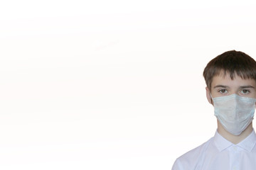 young doctor in a mask on a white background
