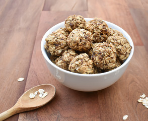 Homemade oatmeal banana almond butter breakfast balls.
