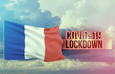 Coronavirus outbreak and coronaviruses influenza lockdown concept with flag of France. Pandemic 3D illustration.