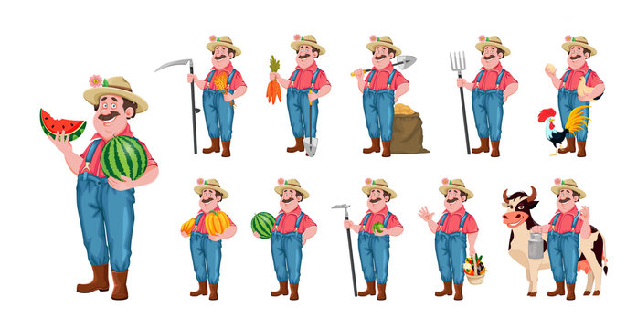 Cheerful farmer, set of eleven poses
