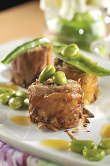 Guinea fowl stuffed with small, broad beans and Marsala wine