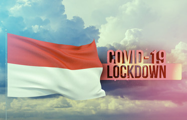 Coronavirus outbreak and coronaviruses influenza lockdown concept with flag of Indonesia. Pandemic 3D illustration.