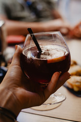 Glass of wine in the street cafe
