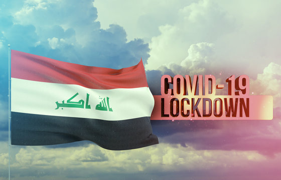Coronavirus outbreak and coronaviruses influenza lockdown concept with flag of Iraq. Pandemic 3D illustration.