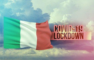 Coronavirus outbreak and coronaviruses influenza lockdown concept with flag of Italy. Pandemic 3D illustration.
