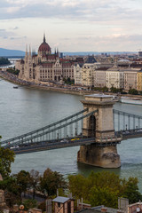 Fototapeta na wymiar Budapest Parliament and Danube evening view.
