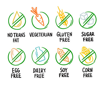Set of icons of proper nutrition and diets.