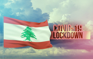 Coronavirus outbreak and coronaviruses influenza lockdown concept with flag of Lebanon. Waved...