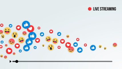 Social media live stream. like, heart and other emoji icons for live stream video chat. Social media emoji icons isolated on white background