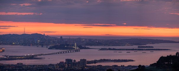 Sunset over the entire San Francisco Bay