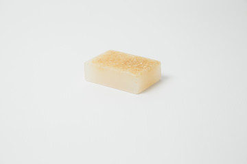 Homemade homemade oatmeal and honey soap on white background - skin care - natural beauty