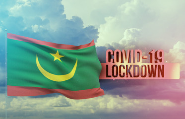 Coronavirus outbreak and coronaviruses influenza lockdown concept with flag of Mauritania. Pandemic...