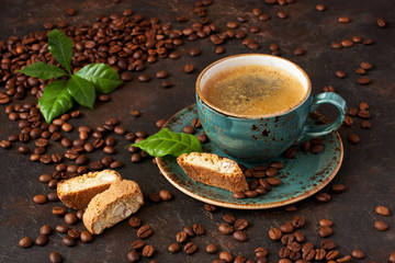 Cup of coffee with  homemade cookies cantuccini