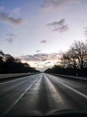 Almost empty highway in Germany at sunrise