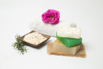 Homemade spa treatment with organic soaps - natural skin care handmade soap bars - home therapy