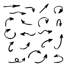 Vector set of arrows pointing in different directions. Hand drawn, doodle elements isolated on white background