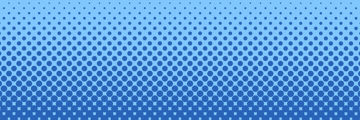 Vector comic book background with halftone gradient in retro pop art style. Long horizontal banner