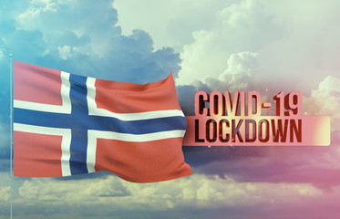 Coronavirus outbreak and coronaviruses influenza lockdown concept with flag of Norway. Pandemic 3D...