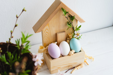 Happy Easter day. Easter decor. Easter eggs.