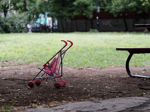 Abandoned stroller in a park