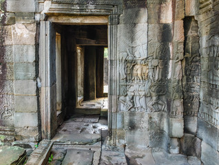 Entrance to the ancient monument, corridor in the old building, Angkor Wat, Siem Reap, Cambodia