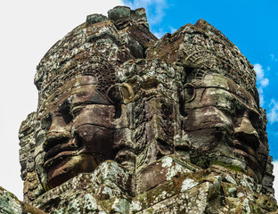 The stone Buddah faces in the Bayon Temple at Angkor Complex, Siem Reap, Cambodia