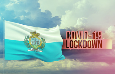 Coronavirus outbreak and coronaviruses influenza lockdown concept with flag of San Marino. Pandemic...