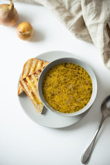 French onion soup with croutons and cheese