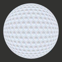 A 3D rendition of a white golf ball on a grey background