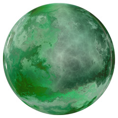 A beautiful green 3D sphere digitally created on a white background 