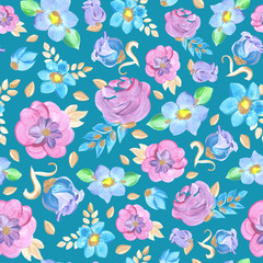 seamless spring pattern with watercolor flowers