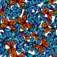 A lot of flying butterflies. Abstract butterflies seamless pattern. Vector illustration