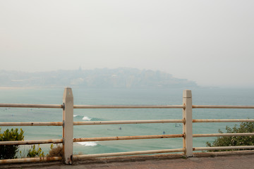 Bondi Beach covered in bushfire smoke, Sydney Australia