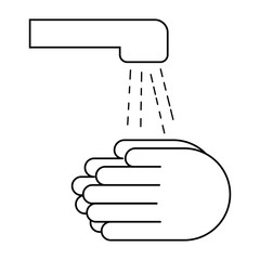 Hands being washed with soap and water from the tap. Vector illustration in black and white. Icon for websites and mobile applications.