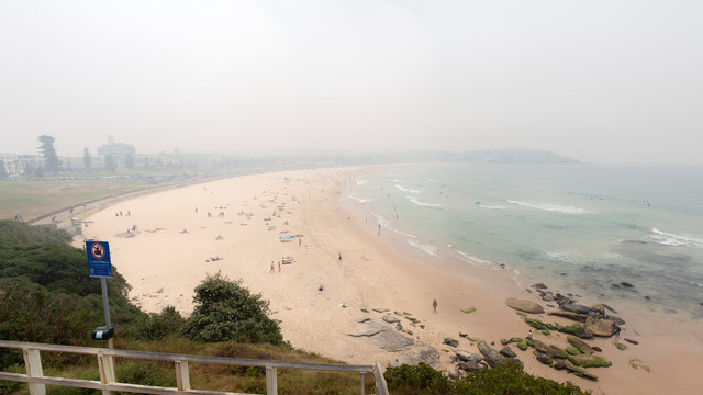 Bondi Beach Covered In Bushfire Smoke, Sydney Australia