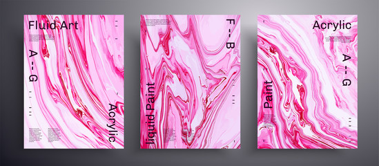 Abstract vector placard, texture pack of fluid art covers. Beautiful background that can be used for design cover, poster, brochure and etc. Pink, magenta and white unusual creative surface template