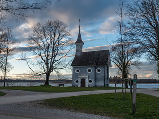HERRENINSEL, GERMANY - MARCH 11, 2020: Chapel of the Holy Cross on the island Herreninsel on Chiemsee in Bavaria.