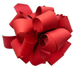 Large red bow on a white background, top view.