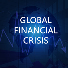 Illustration of chart and world map on blue background. Coronavirus impact on global financial crisis