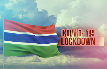 Coronavirus outbreak and coronaviruses influenza lockdown concept with flag of Gambia. Pandemic 3D...