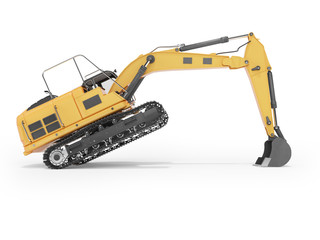 3d rendering concept work orange crawler excavator right side view on white background with shadow