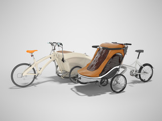 Fototapeta premium 3D rendering two pram bicycle trailer on gray background with shadow
