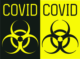 Biohazard danger sign vector icon isolated on white background. Black and yellow